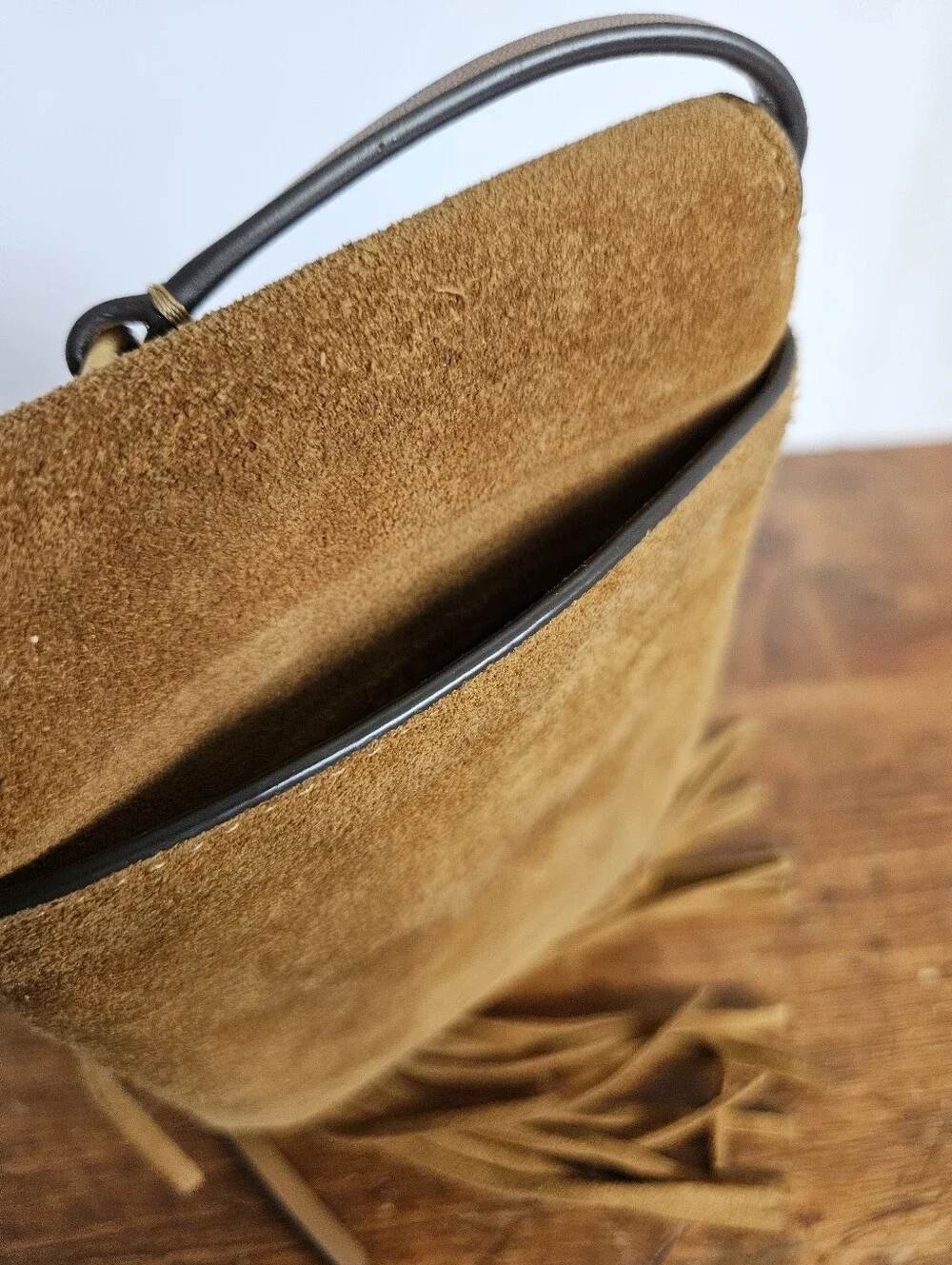 Tory Burch Farrah Suede Fringe Crossbody Phone Bag Pouch Purse Brown